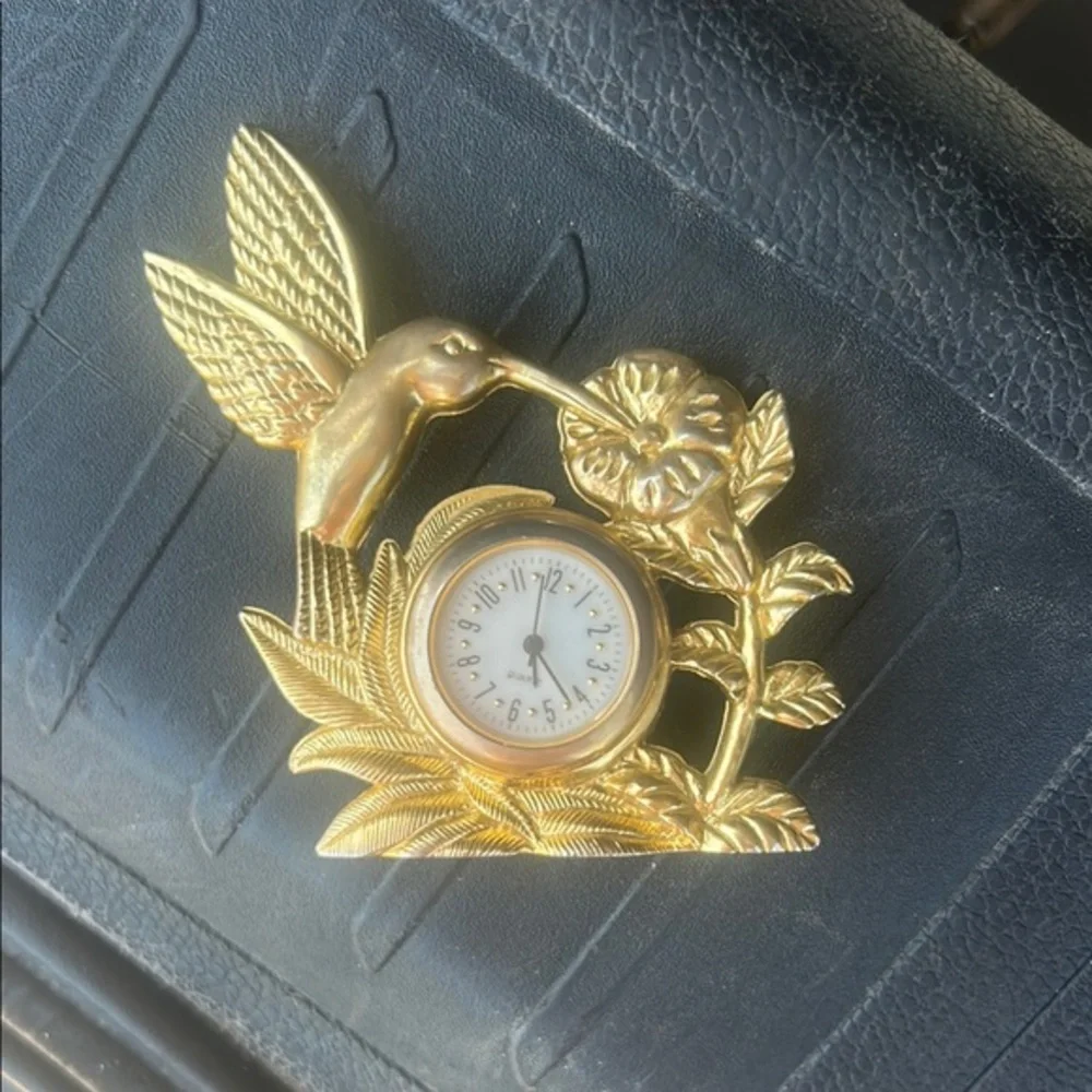 Vintage Gold Plated Hummingbird Clock | Miniature | Unique Gift